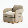 Fauteuil 78 x 82 x 84 cm tissu beige et bois style contemporain
