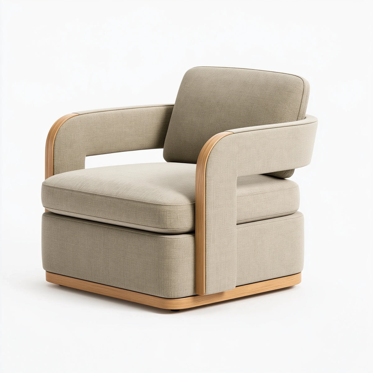 Fauteuil 78 x 82 x 84 cm tissu beige et bois style contemporain