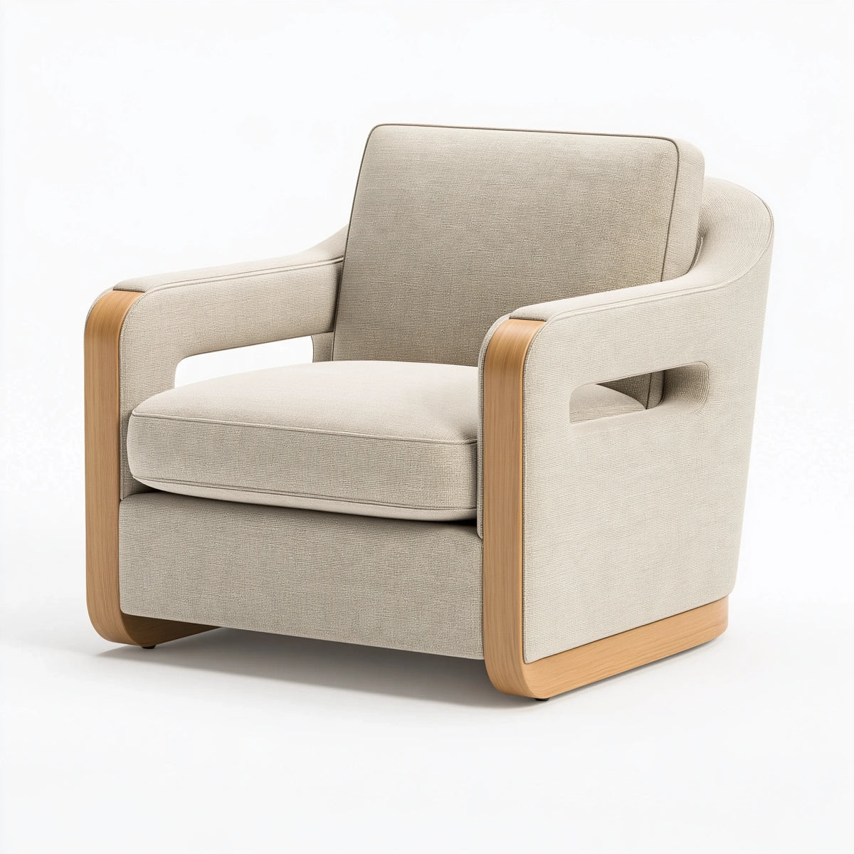 Fauteuil 82 x 80 x 78 cm en tissu beige et bois naturel - style contemporain