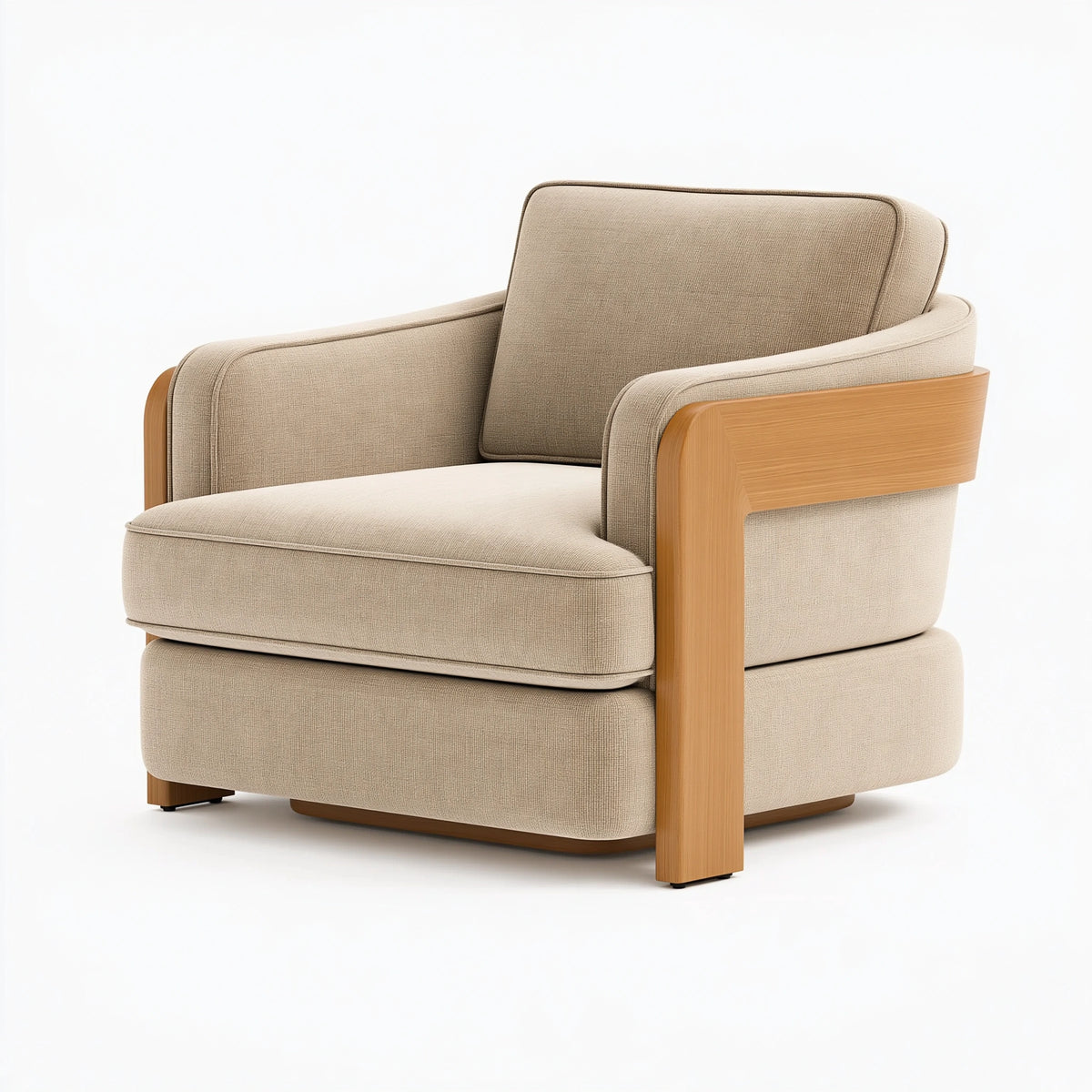 Fauteuil 85 x 88 x 82 cm en tissu beige et bois - style contemporain