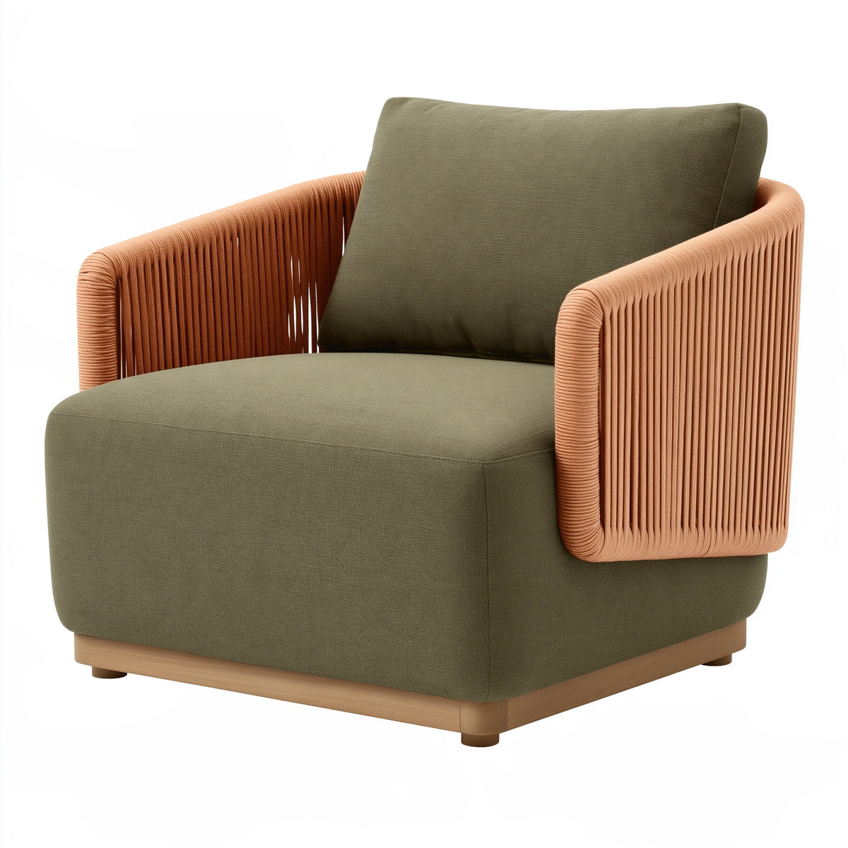 Fauteuil 76 x 78 x 82 cm en tissu vert et cordage terracotta style contemporain