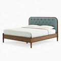 Lit 160 x 200 cm en bois marron et tissu vert pétrole - tête de lit capitonnée classique