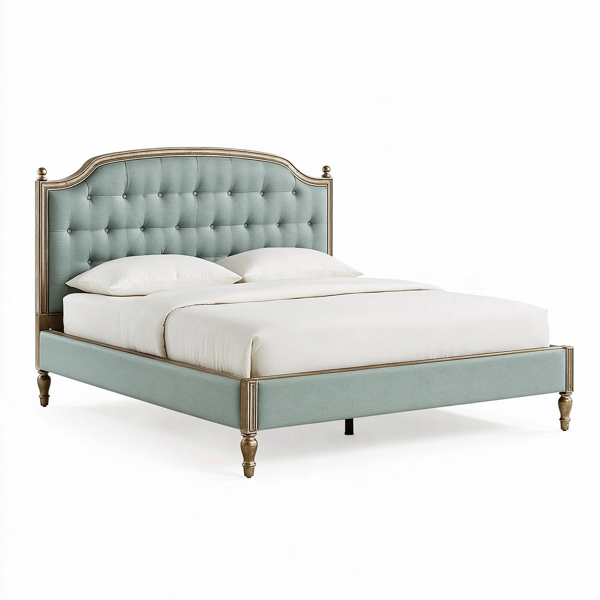 Lit 160 x 200 cm en tissu vert d'eau avec tête de lit capitonnée style classique