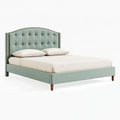 Lit 160 x 200 cm en tissu vert d'eau - Tête de lit capitonnée style classique