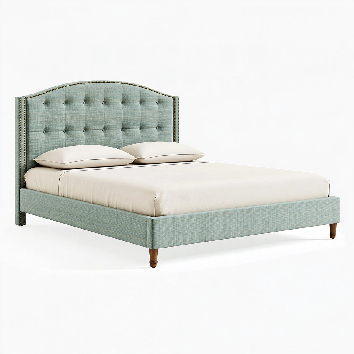 Lit 160 x 200 cm en tissu vert d'eau - Tête de lit capitonnée style classique