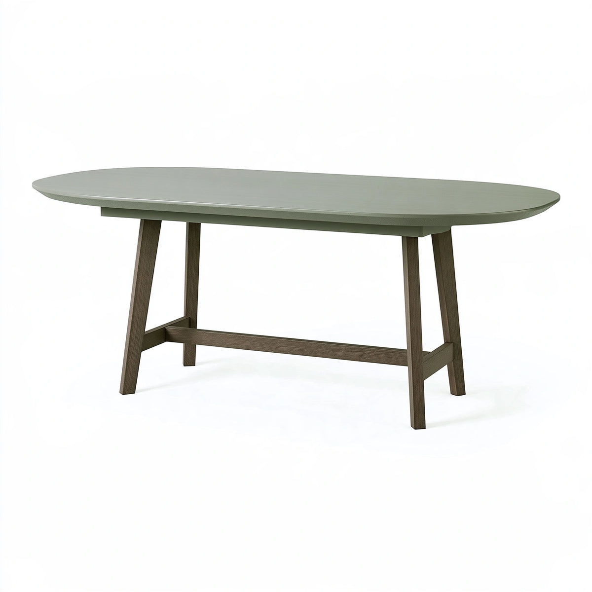 Table de salle à manger ovale 180 x 90 cm en bois vert sauge et brun style contemporain