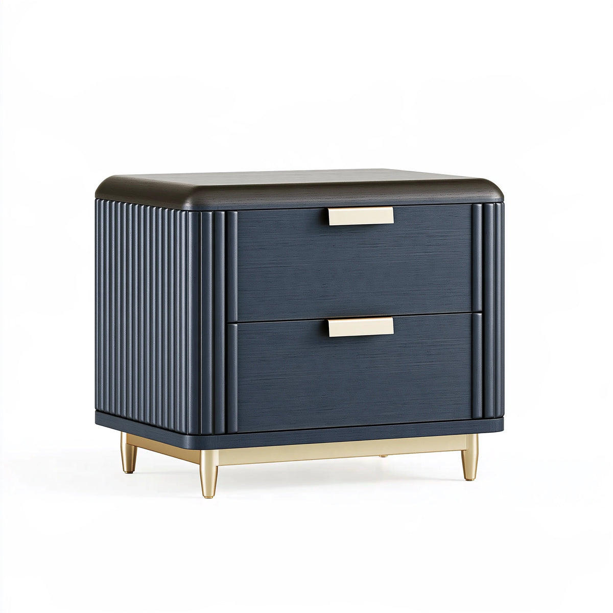 Table de chevet 60 x 45 x 60 cm en bois noir et métal doré - 2 tiroirs style contemporain