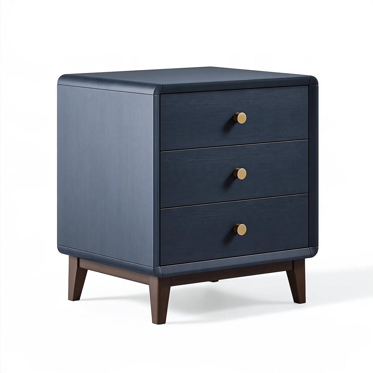 Table de chevet 50 x 40 x 60 cm en bois bleu foncé à 3 tiroirs style contemporain