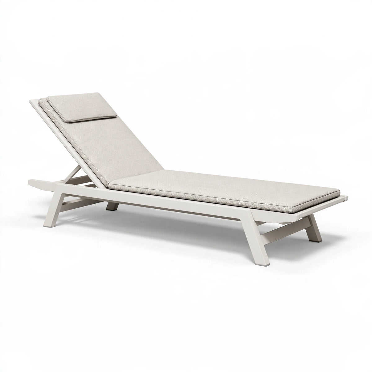 Transat extérieur 200 x 70 x 35 cm métal et textile blanc beige - dossier réglable