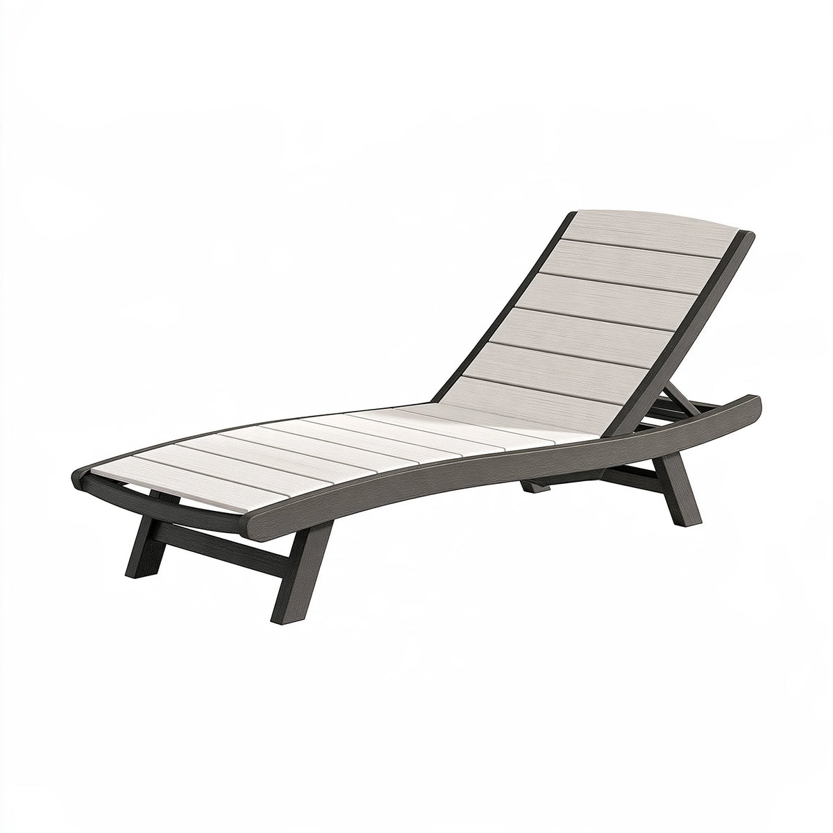 Transat de jardin 195 x 65 cm en résine gris anthracite et gris clair à dossier réglable