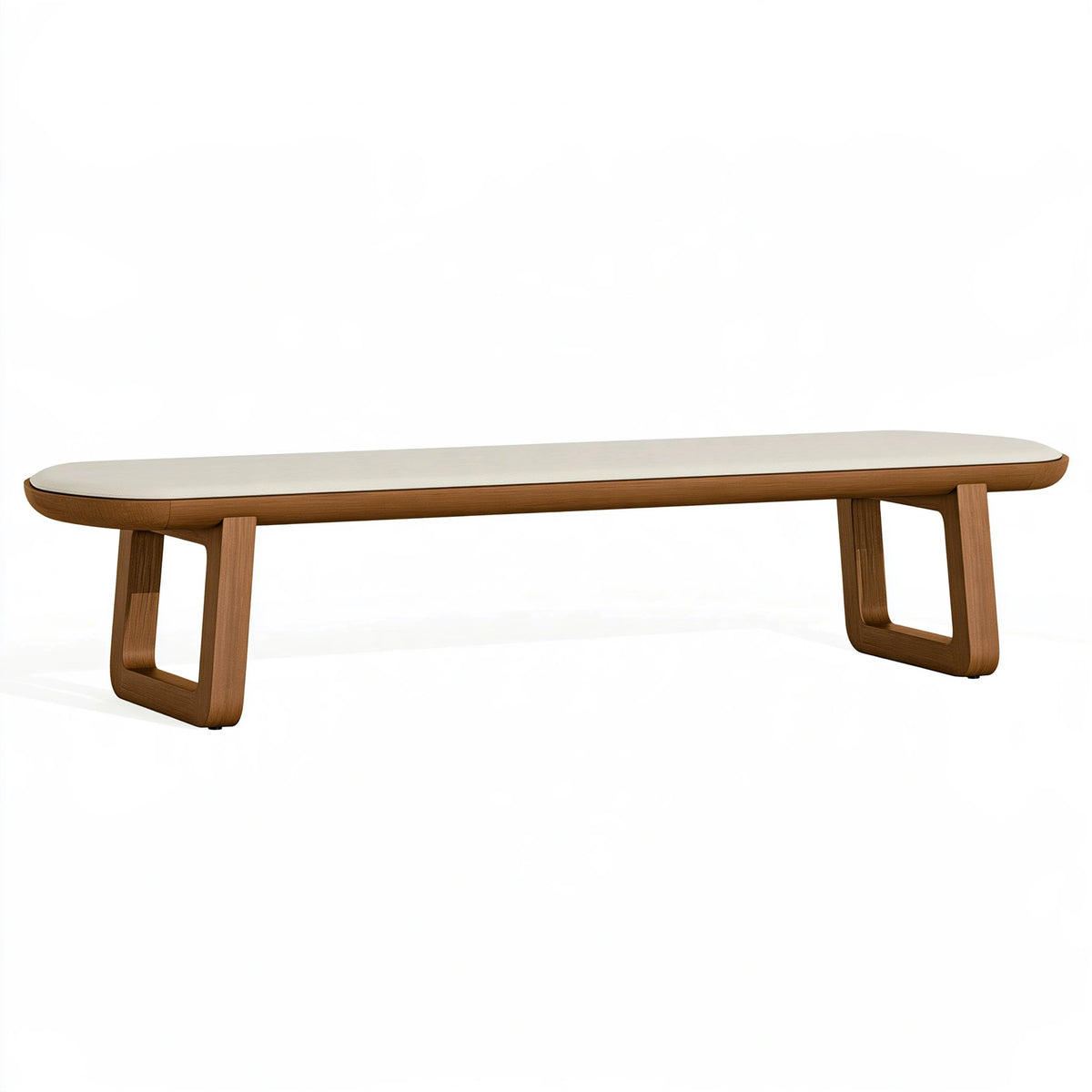 Banc 180 x 40 x 45 cm en bois brun avec assise rembourrée beige style contemporain