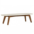 Banc 140 cm assise rembourrée tissu écru pieds en bois style contemporain
