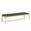 Banc 120 x 40 x 45 cm métal blanc assise tressée vert foncé style contemporain